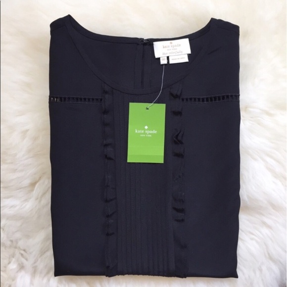 Kate Spade Black Pleated 100% Silk Top - Picture 2 of 7